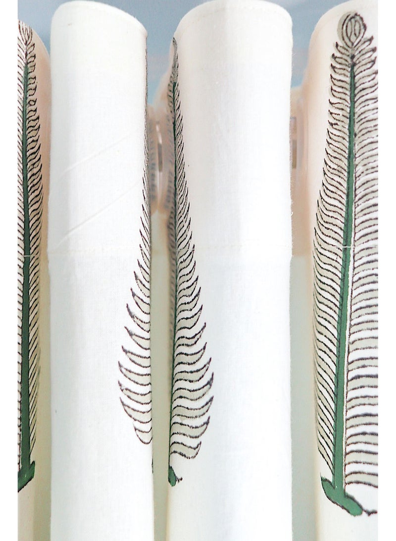 Green Leaf Design Hand Block Printed Premium Organic Cotton Curtains 274 X 152 Cm