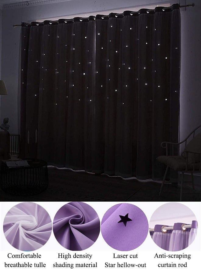 Blackout Curtains, Decorative Thread Foil Blackout Curtains, Thermal Insulated Room Darkening Curtains for Bedroom Living Room