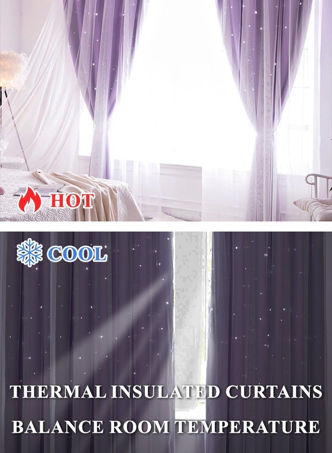 Blackout Curtains, Decorative Thread Foil Blackout Curtains, Thermal Insulated Room Darkening Curtains for Bedroom Living Room