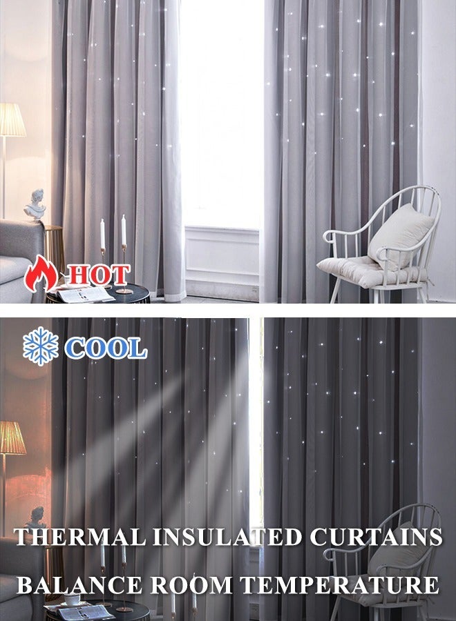 Blackout Curtains, Decorative Thread Foil Blackout Curtains, Thermal Insulated Room Darkening Curtains for Bedroom Living Room