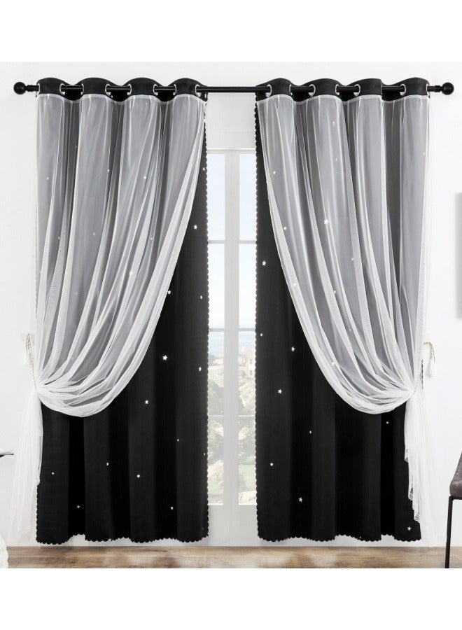 Blackout Curtains, Decorative Thread Foil Blackout Curtains, Thermal Insulated Room Darkening Curtains for Bedroom Living Room