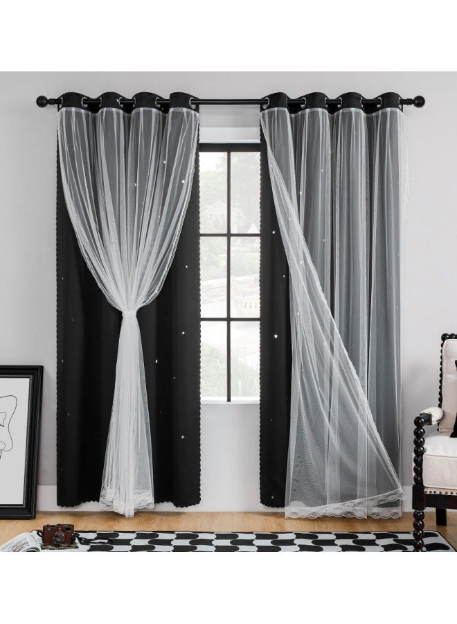 Blackout Curtains, Decorative Thread Foil Blackout Curtains, Thermal Insulated Room Darkening Curtains for Bedroom Living Room