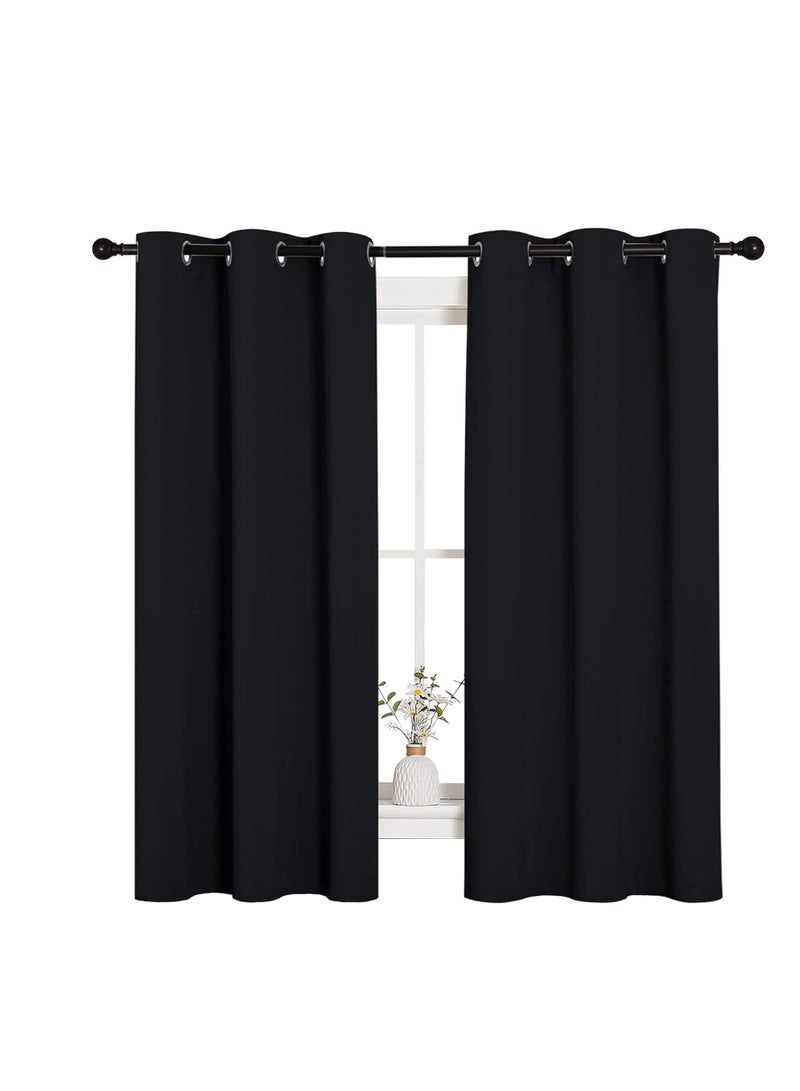 NICETOWN Pitch Black Solid Thermal Insulated Grommet Blackout Curtains/Drapes for Bedroom Window (2 Panels, 42 inches Wide by 63 inches Long, Black)