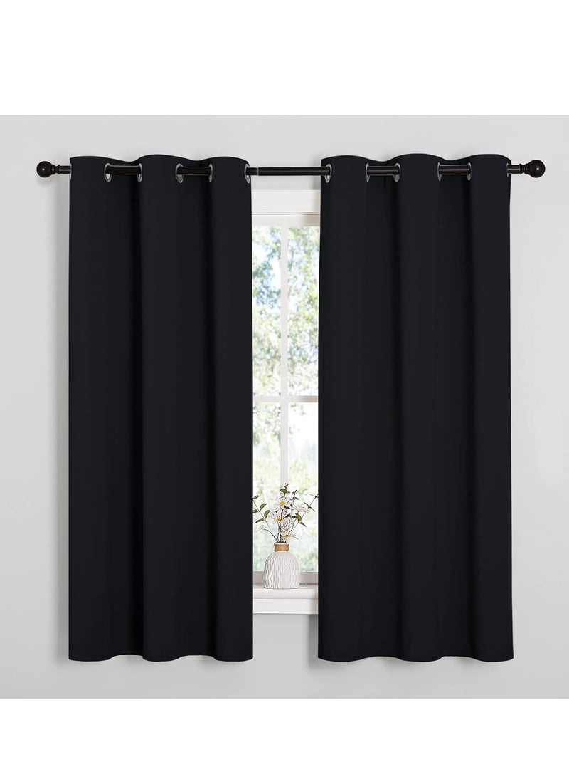 NICETOWN Pitch Black Solid Thermal Insulated Grommet Blackout Curtains/Drapes for Bedroom Window (2 Panels, 42 inches Wide by 63 inches Long, Black)