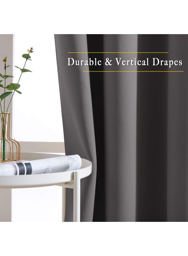 Blackout Curtains Panels for Bedroom - Three Pass Microfiber Noise Reducing Thermal Insulated Solid Ring Top Blackout Window Drapes 2 Panels 132 x 213 cm Gray