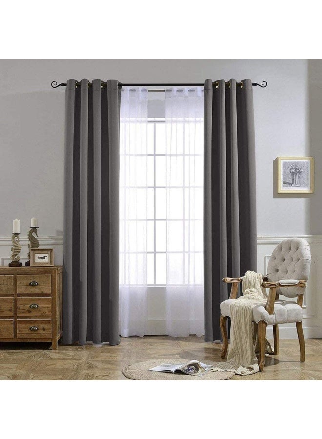 Blackout Curtains Panels for Bedroom - Three Pass Microfiber Noise Reducing Thermal Insulated Solid Ring Top Blackout Window Drapes 2 Panels 132 x 213 cm Gray