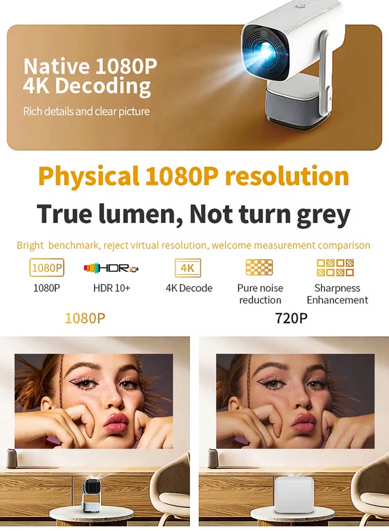 Mini Smart Rechargeable Smart HD Projector Portable Cinema 150 Inches Screen Display Lamp 4K Home Outdoor Movie Theatre Gaming Video 230 Degree Rotating Screen Mobile Phone Projection 5000 Lumens
