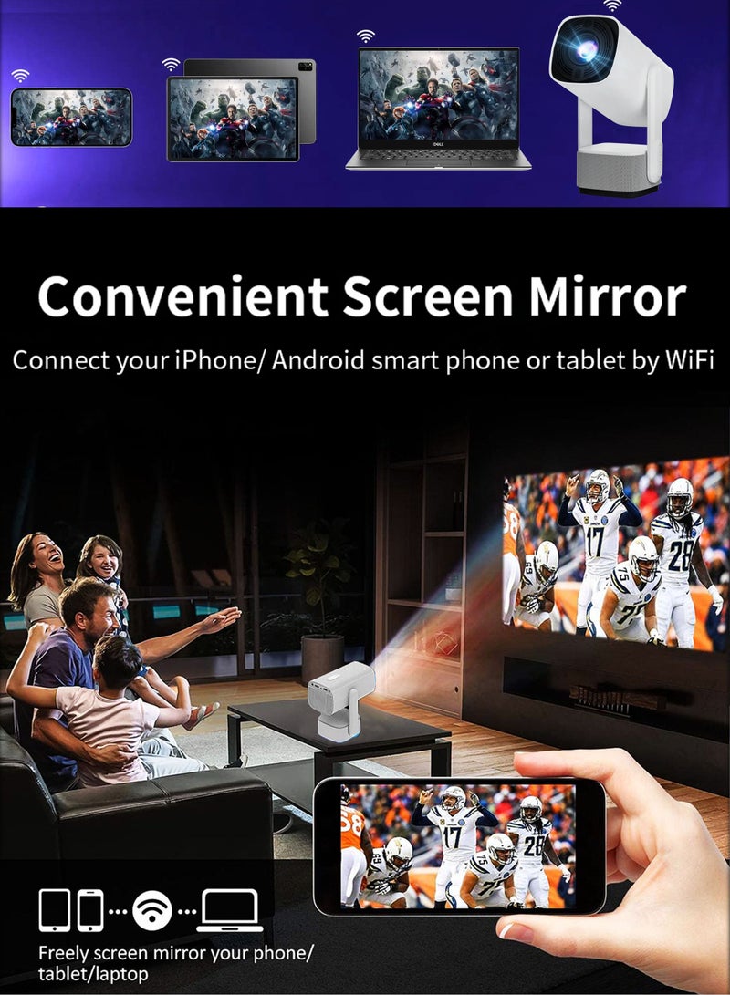 Mini Smart Rechargeable Smart HD Projector Portable Cinema 150 Inches Screen Display Lamp 4K Home Outdoor Movie Theatre Gaming Video 230 Degree Rotating Screen Mobile Phone Projection 5000 Lumens