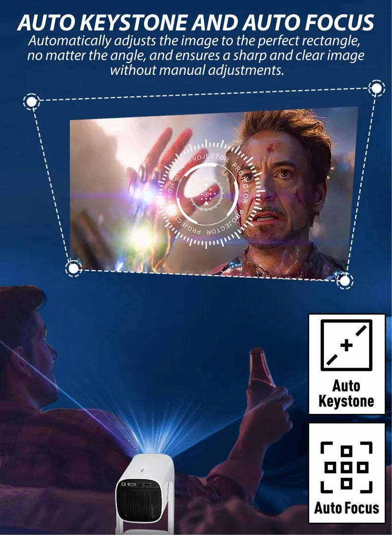 Mini Smart Rechargeable Smart HD Projector Portable Cinema 150 Inches Screen Display Lamp 4K Home Outdoor Movie Theatre Gaming Video 230 Degree Rotating Screen Mobile Phone Projection 5000 Lumens