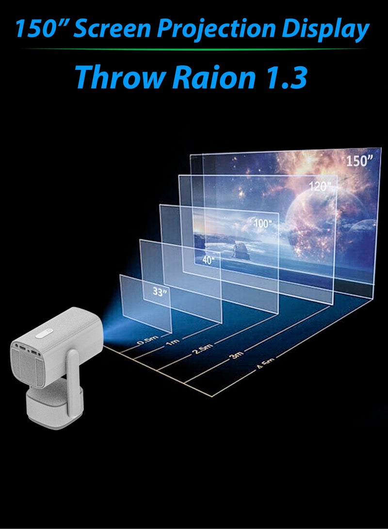 Mini Smart Rechargeable Smart HD Projector Portable Cinema 150 Inches Screen Display Lamp 4K Home Outdoor Movie Theatre Gaming Video 230 Degree Rotating Screen Mobile Phone Projection 5000 Lumens