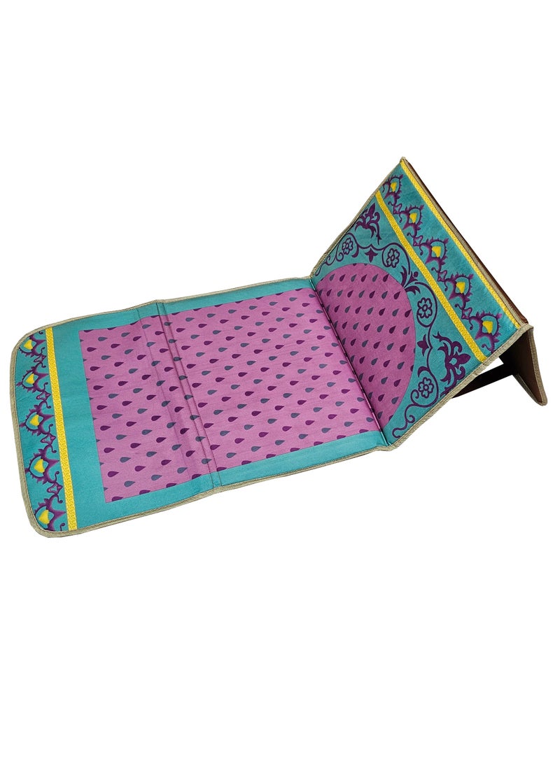 Chair Prayer Mat Printed with Back Support 55x110 cm Medical Prayer Rug Meditation Mat Luxury Ramadan and Eid Gift Mat Portable Strong Chair Sajadah Lavender/Aqua Green