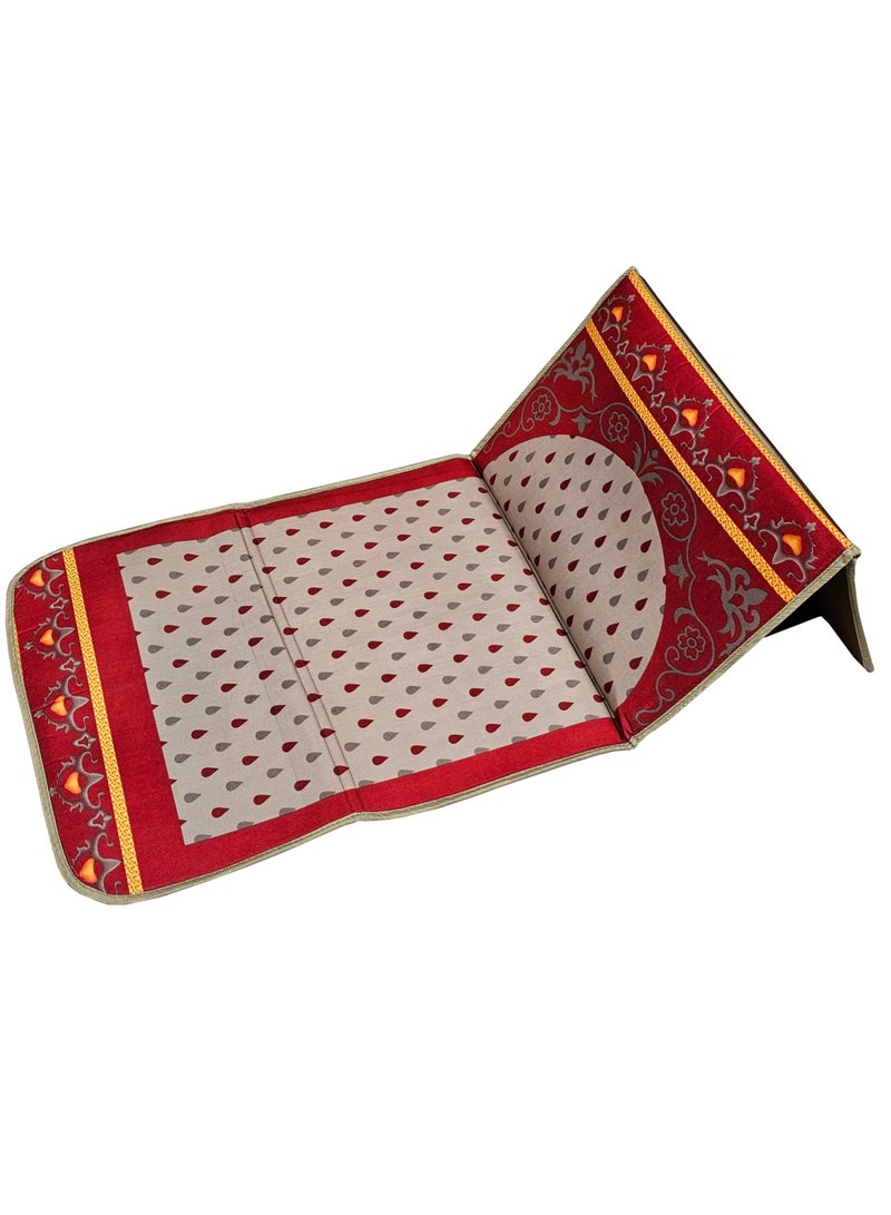 Muslim Prayer Rug Printed with Back Support 55x110 cm Medical Prayer Mat Meditation Mat Luxury Ramadan and Eid Gift Mat Portable Strong Chair Sajadah Mat Beige/Red
