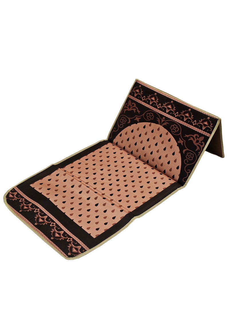 Muslim Prayer Rug Printed with Back Support 55x110 cm Medical Prayer Mat Meditation Mat Luxury Ramadan and Eid Gift Mat Portable Strong Chair Sajadah Mat Brown/Black