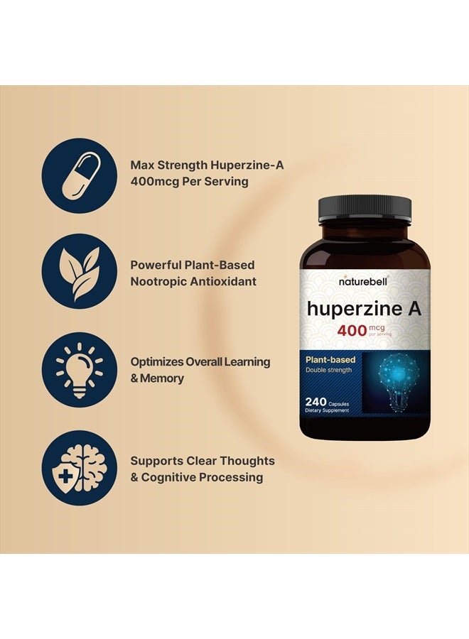 Huperzine A 400mcg Per Serving, 240 Capsules, (Huperzine A Supplement) | Supports Focus, Cognition, Memory, and Learning Ability – Premium Brain Health Supplements – No GMOs