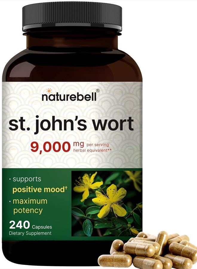 St Johns Wort 9,000mg Per Serving, 240 Capsules | 15:1 Herbal Extract, North American Harvest, Rich in Hypericin – Positive Mood Support Supplement – St. John's Wort – Non-GMO