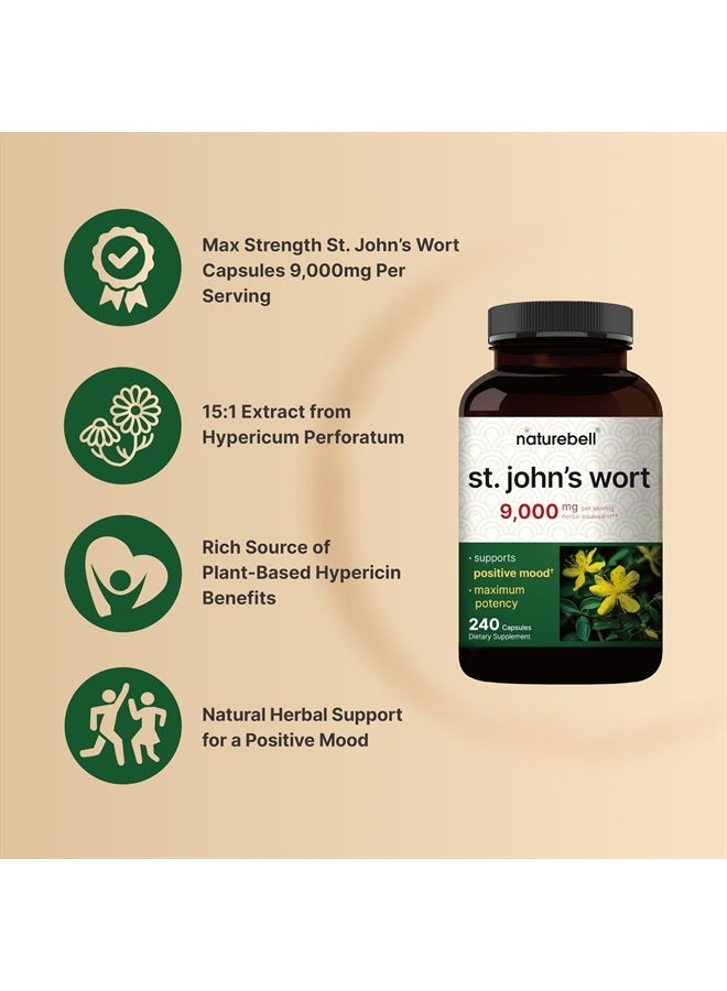 St Johns Wort 9,000mg Per Serving, 240 Capsules | 15:1 Herbal Extract, North American Harvest, Rich in Hypericin – Positive Mood Support Supplement – St. John's Wort – Non-GMO