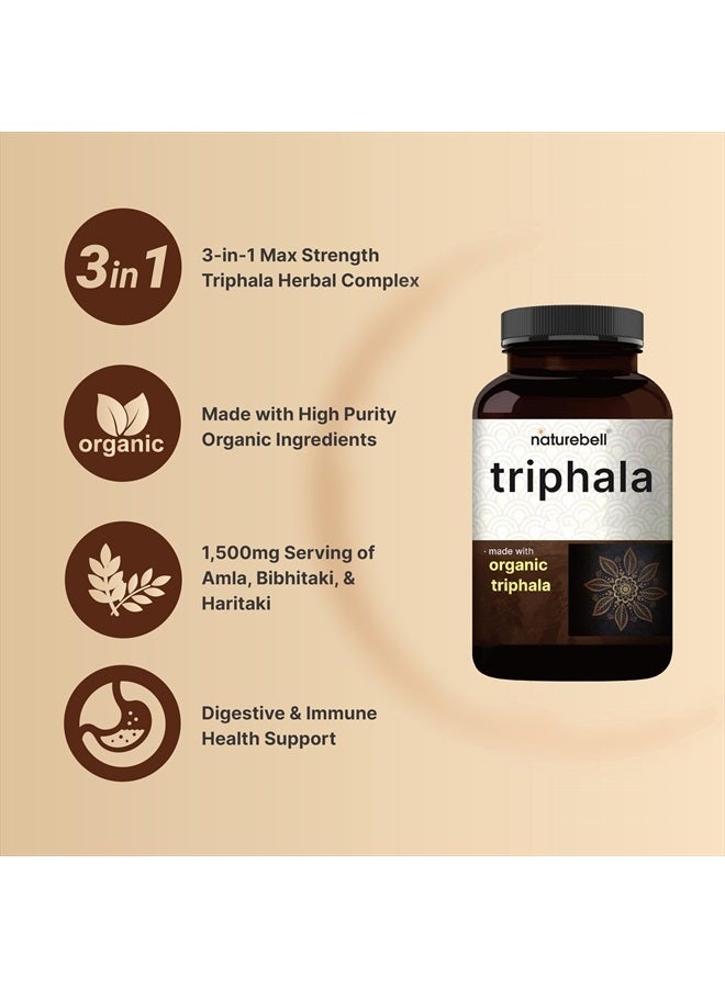 Triphala Capsules Supplement, 1,500mg Per Serving | Made with Organic Amla, Bibhitaki, Haritaki Fruit Powder – Supports Digestive Health – Double Strength, Non-GMO