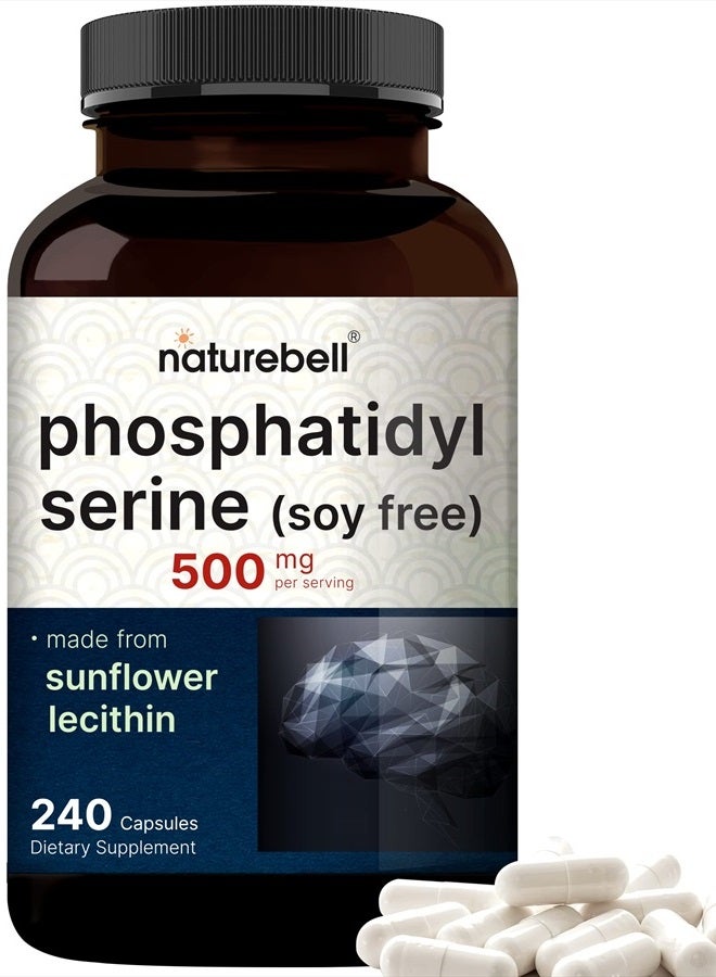 Ultra Strength Phosphatidylserine Supplement 500mg Per Serving, 240 Capsules | Soy Free, Derived from Sunflower Lecithin – Supports Cognitive Health and Brain Function – Non-GMO