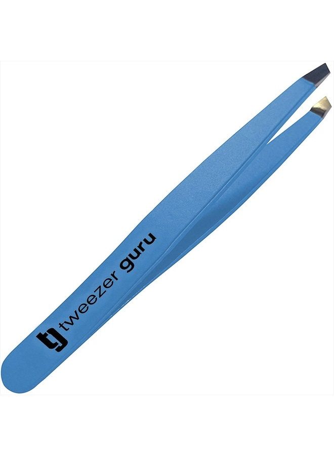 Tweezer Guru Tweezers for Women - Slant Pointed Precision Tweezers for Eyebrows & Ingrown Hair Removal - Blackhead and Splinter Tweezer with Sharp Needle Nose Point for Plucking (Bold Blue)