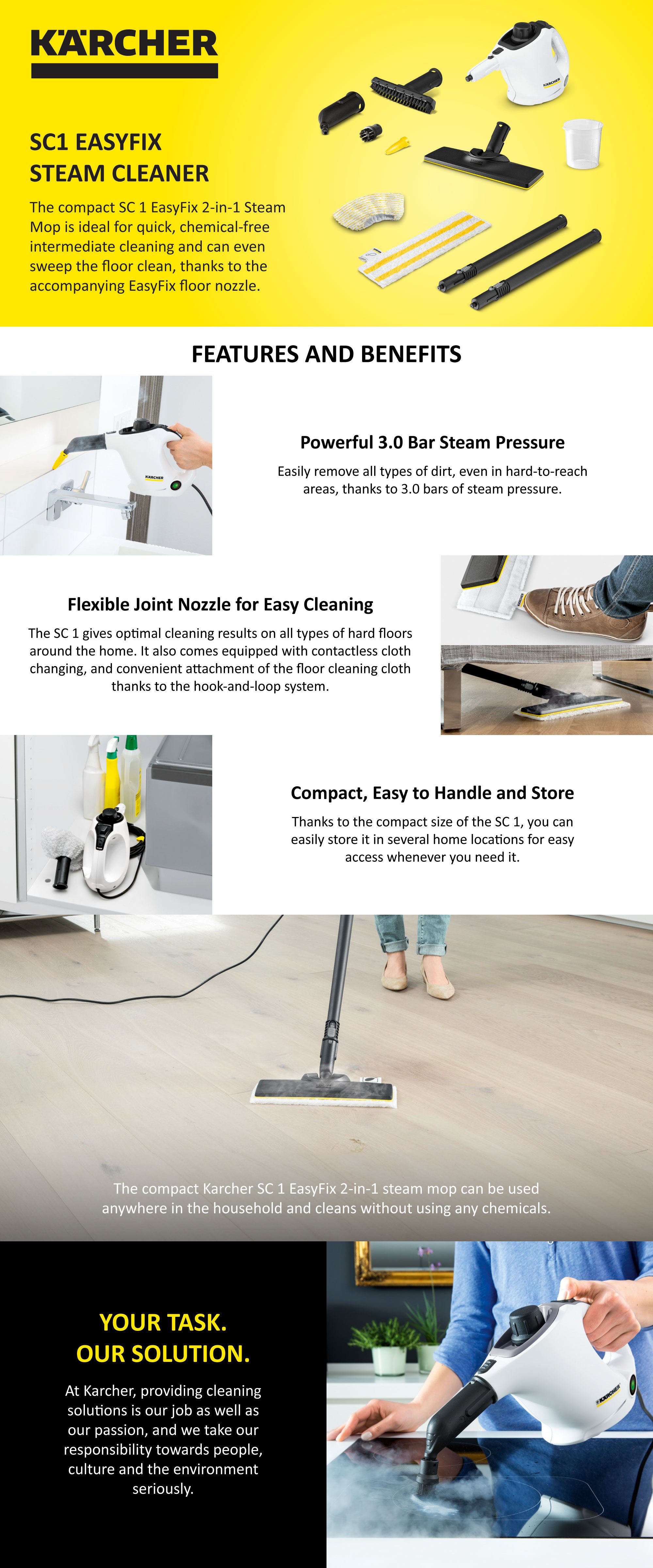 Sc 1 Easyfix Compact Steam Mop Ideal For Quick, Chemical-Free Cleaning 1200 W 15164180.0 White