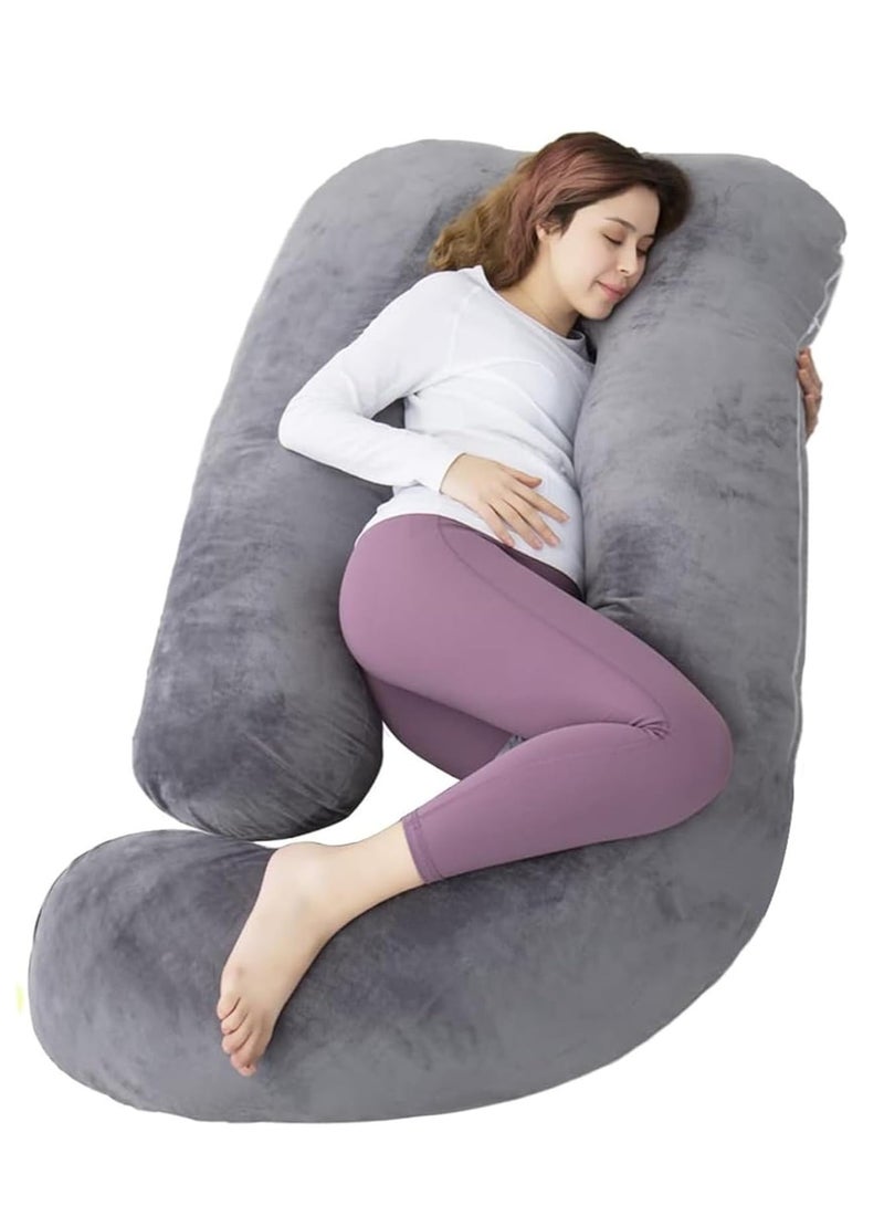 Pregnancy Pillow for Sleeping, Grey G-Shaped Full Body Pillow and Maternity Support with Replaceable and Washable Velvet Cover ﻿