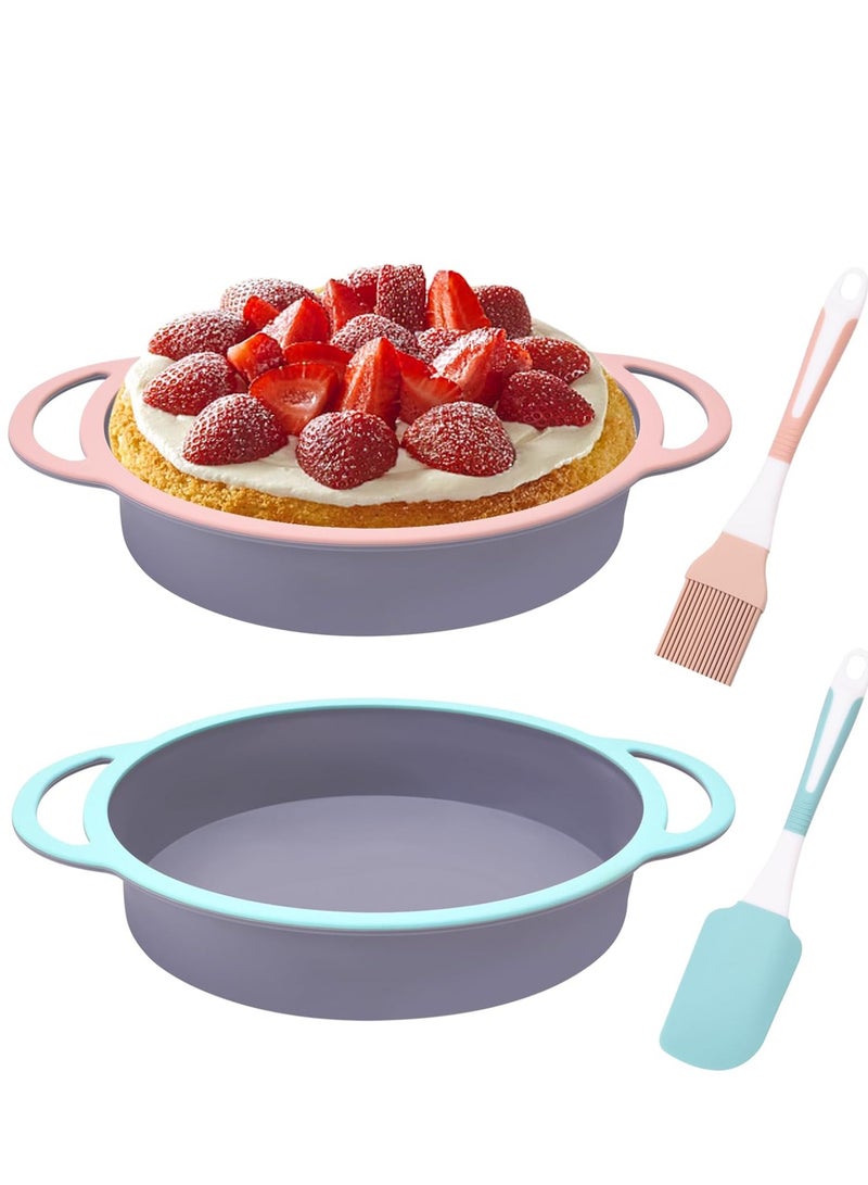 Silicone Round Cake Pans Set of 2, 9 Inch Baking Molds for Layer Cakes, Cheese Cakes, and Rainbow Cakes, Easy to Handle and Clean