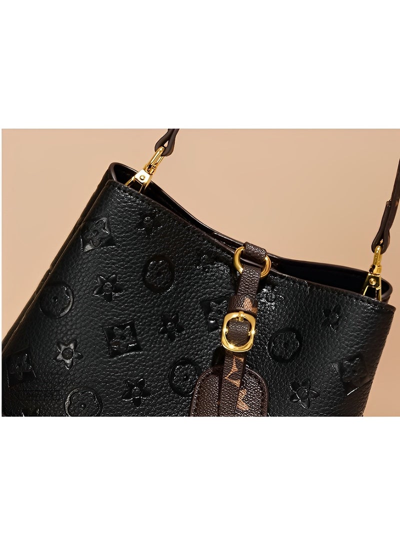 Women's Tote Bag Crossbody Shoulder Bag with Retro Classic Print and Adjustable Strap Bucket Bag Handbag for Dating & Working & Shopping