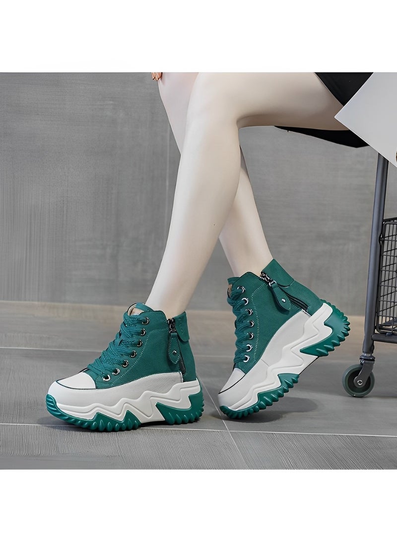 Women's Chunky Sneakers Classic High Tops Canvas Shoes Casual Tennis Shoes Height Increasing  Shoes with Stabilizing Support