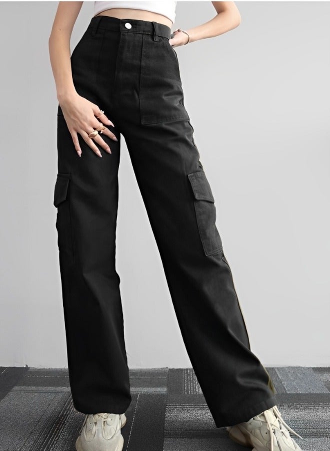 Women's Cargo Pants High Waist Stretch Pant Casual Pants Relaxed Fit Straight Wide Leg Pants with Multi Pockets