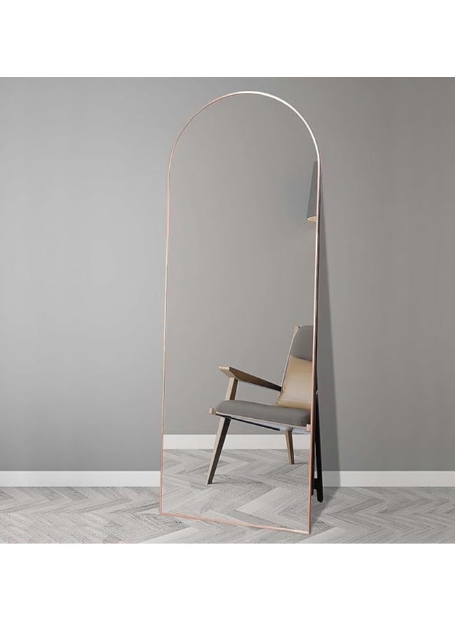 Full Length Mirror ArcH Frame with Floor Stand Wrought Iron Full Length Mirror Rose Gold 65x180cm