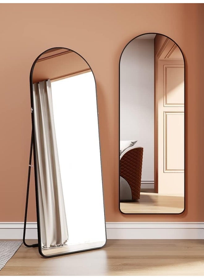 Arched Full Length Mirror, Modern Arched Full Length Frame, Wall Standing, Floor Length Mirror for Bedroom, Living room, Study room, Home Office, 65x180cm, Black