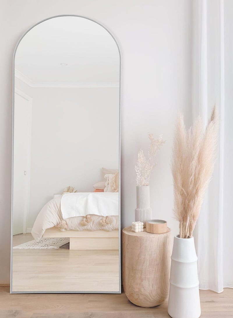Arched Full-Length Mirror – Modern & Elegant Full Body Mirror for Bedroom, Living Room, Makeup Room & Bathroom – Wall-Mounted or Freestanding Elegant Frame – Large & Durable Design Silver - 65x180 CM