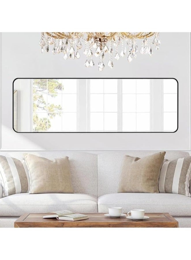 Full Length Mirror Round Corner Frame with Floor Stand Wrought Iron Full Length Mirror White Frame 65x180cm