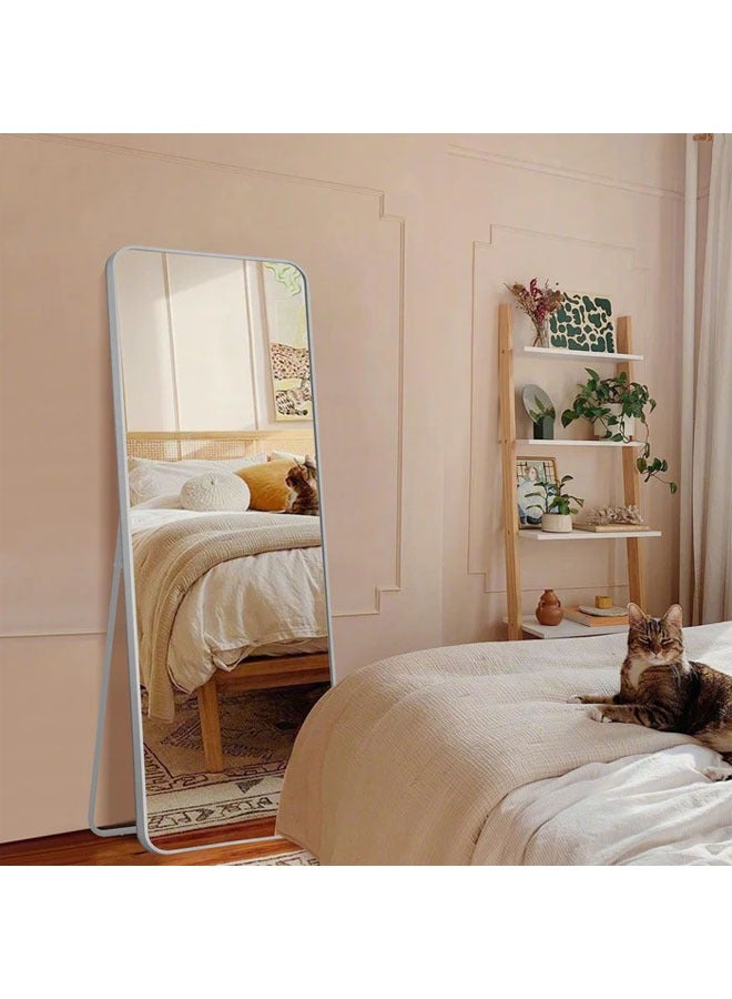 Full Length Mirror Round Corner Frame with Floor Stand Wrought Iron Full Length Mirror White Frame 65x180cm