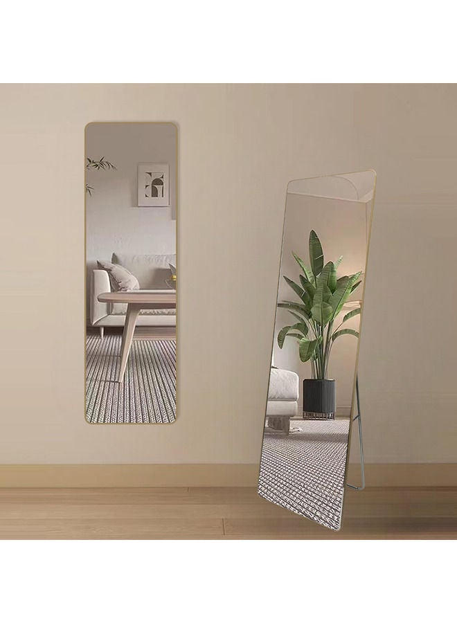 Full-Length Dressing Floor Mirror with Bracket Stand, Wall-Mounted Mirror, Aluminum Alloy Frame, Gold Frame, 36.3x146cm