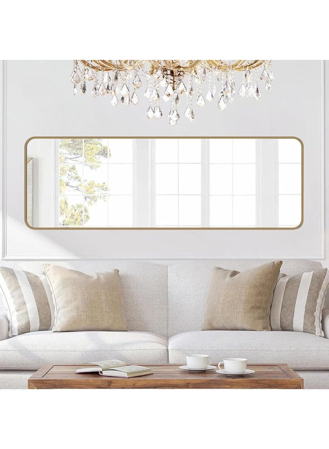 Full-Length Dressing Floor Mirror with Bracket Stand, Wall Mounted Mirror, Aluminum Alloy Frame, Gold Frame, 47.7x159cm