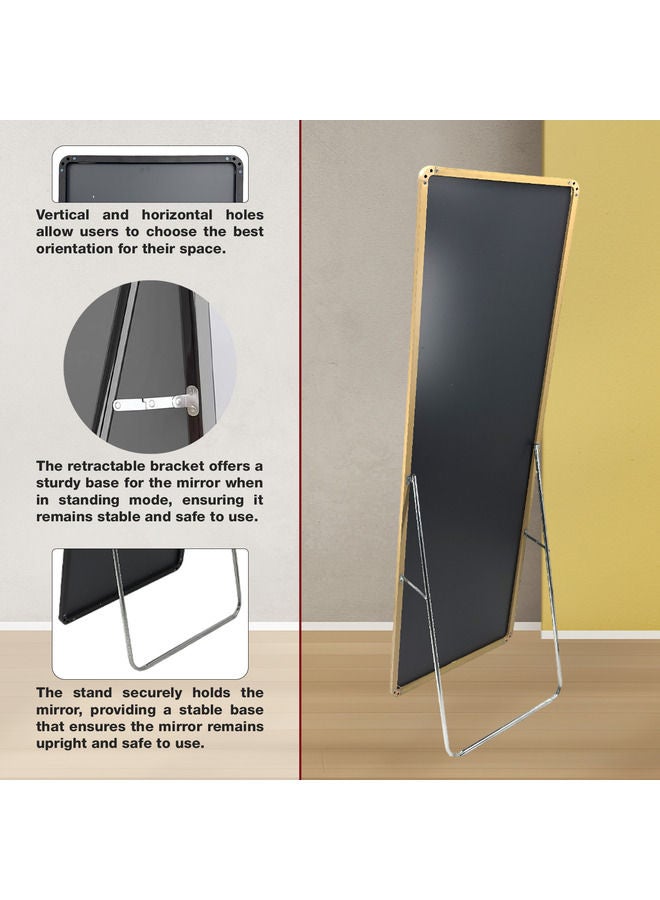 Full-Length Dressing Floor Mirror with Bracket Stand, Wall Mounted Mirror, Aluminum Alloy Frame, Gold Frame, 47.7x159cm