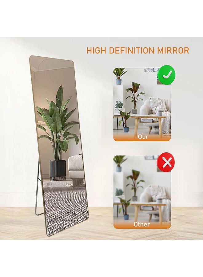 Full-Length Dressing Floor Mirror with Bracket Stand, Wall Mounted Mirror, Aluminum Alloy Frame, Gold Frame, 47.7x159cm