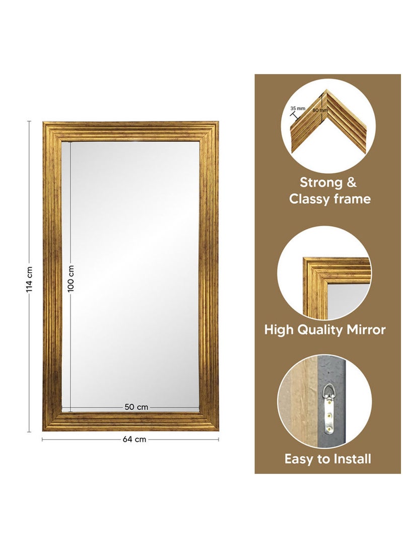 Strong Full Length Dressing Large Rectangle Mirror for Bedroom Wall-Mounted PVC Thick Frame Gold