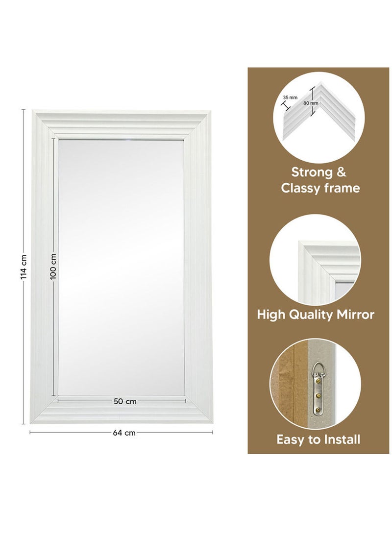 Strong Full Length Dressing Large Rectangle Mirror for Bedroom Wall-Mounted PVC Thick Frame White