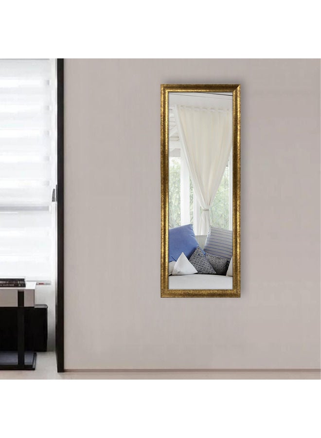 Vertical Wall Mount Mirror with PVC Frame, Brown Gold Color,  36x96cm