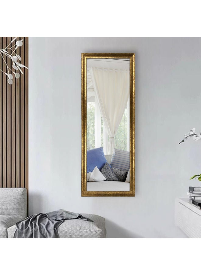 Vertical Wall Mount Mirror with PVC Frame, Brown Gold Color,  36x96cm