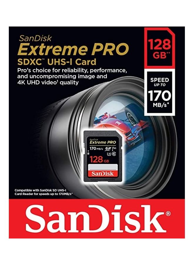 Extreme Pro SDXC UHS-I Card - C10, U3, V30, 4K UHD, SD Card SDSDXXY-128G-GN4IN 128.0 GB