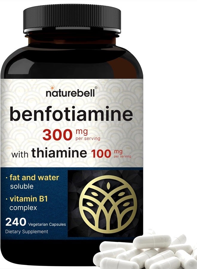 Benfotiamine 300mg with Thiamine 100mg Per Serving | 240 Veggie Capsules – Essential Vitamin B1 Benfotiamine Supplement – Vegetarian Friendly