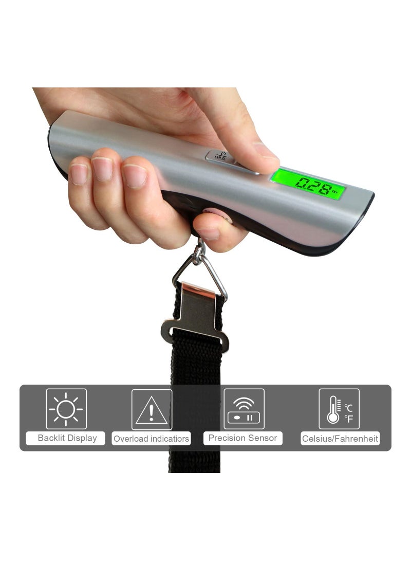 Portable Handheld Luggage Scale Digital Weight Scale Up To 50kg 110lbs Travel Baggage Scale With Hook Overweight Alert Ideal For Airport Use