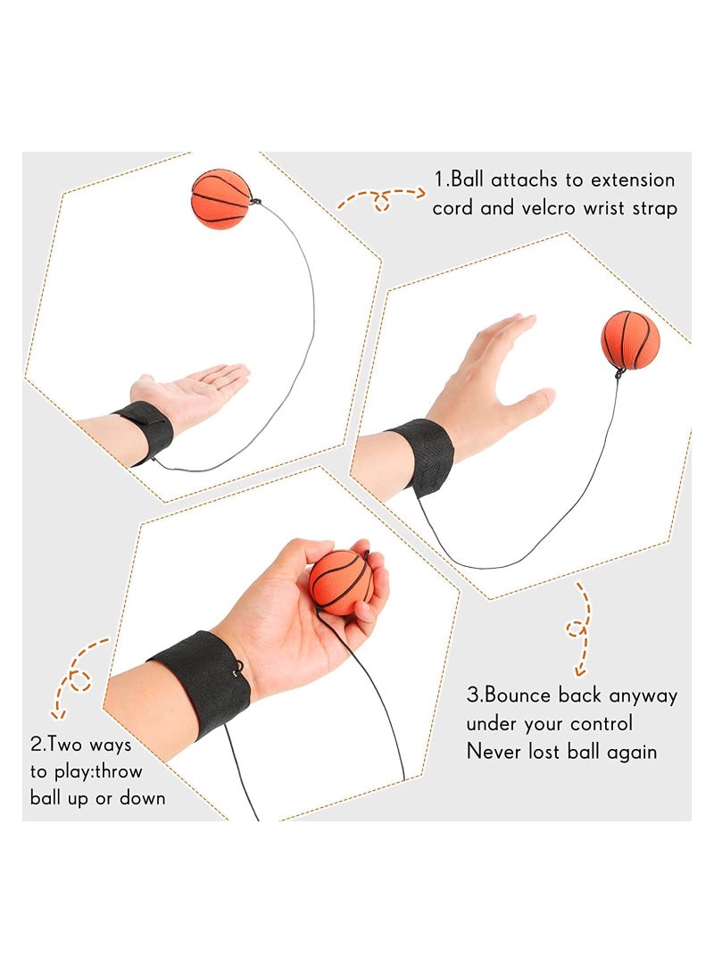 6 Pieces Sports Wrist Ball Set with Basketball, Baseball, and Football on a String - Rubber Rebound Balls for Kids' Parties, Exercise, and Playtime Fun