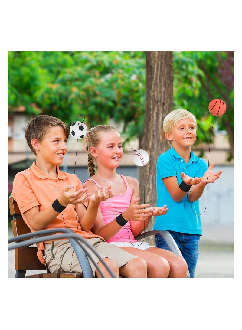 6 Pieces Sports Wrist Ball Set with Basketball, Baseball, and Football on a String - Rubber Rebound Balls for Kids' Parties, Exercise, and Playtime Fun