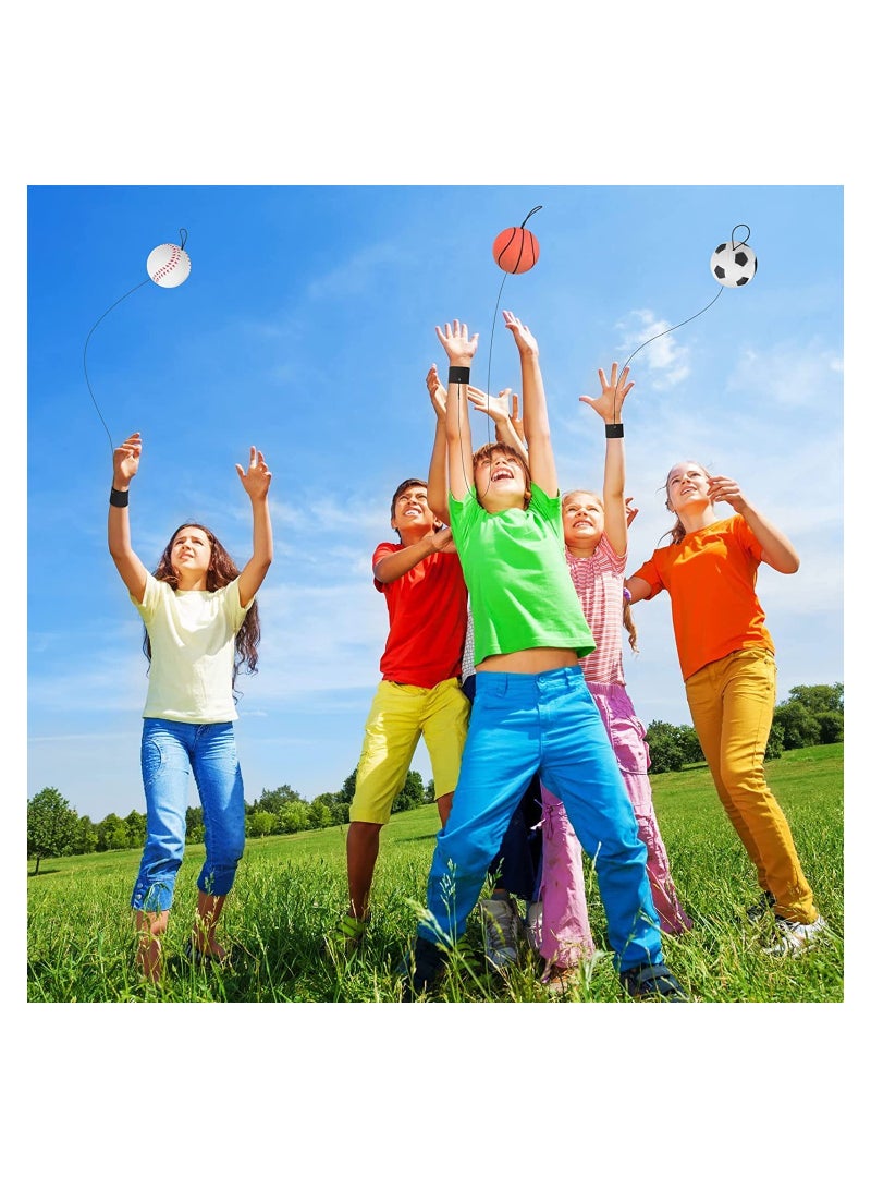 6 Pieces Sports Wrist Ball Set with Basketball, Baseball, and Football on a String - Rubber Rebound Balls for Kids' Parties, Exercise, and Playtime Fun