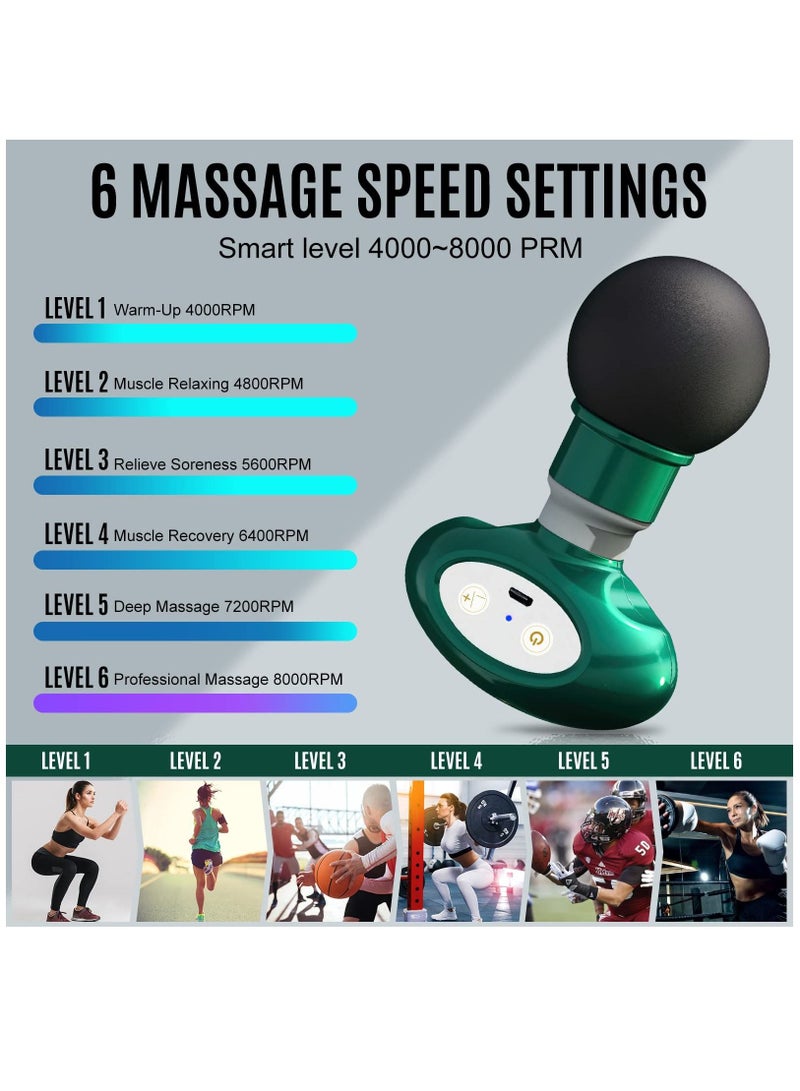 Mini Massage device, Portable Deep Relaxation Massager device with 6 Speeds, USB Quiet Tissue Muscle for Pain Relief Athletes, Gifts from Daughter Son Wife(Green)