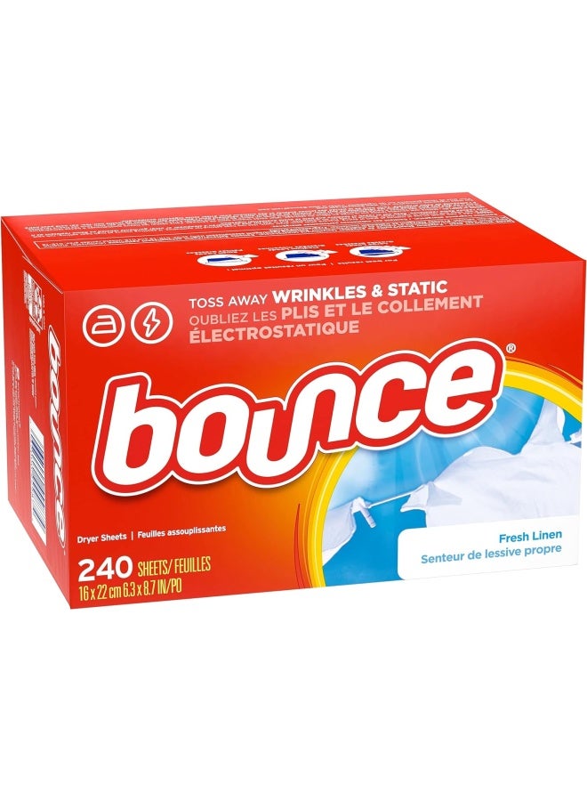 Bounce Dryer Sheets Laundry Fabric Softener, Fresh Linen Scent, 240 Count